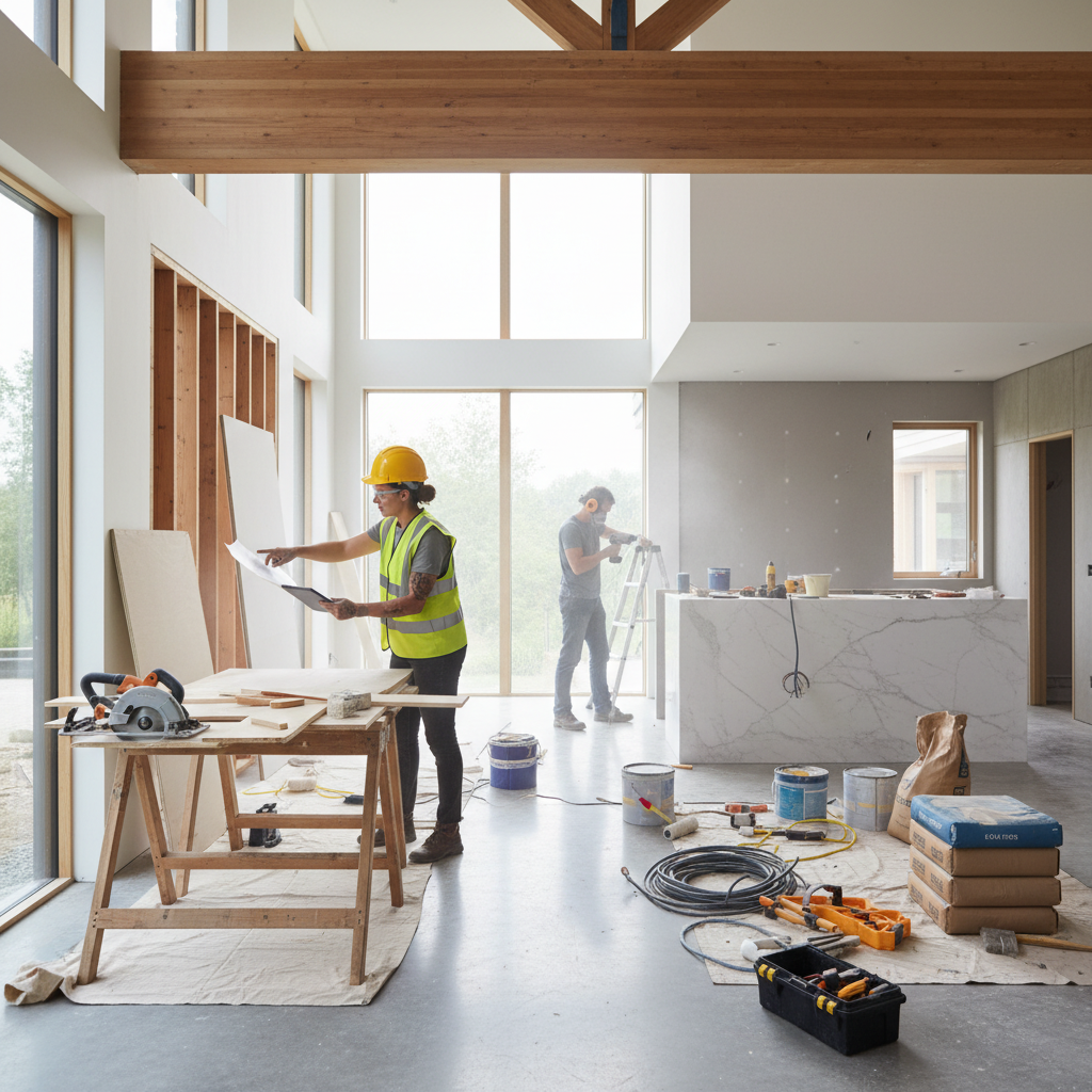 Modern tadilat sahnesi, profesyonel ekip çalışması