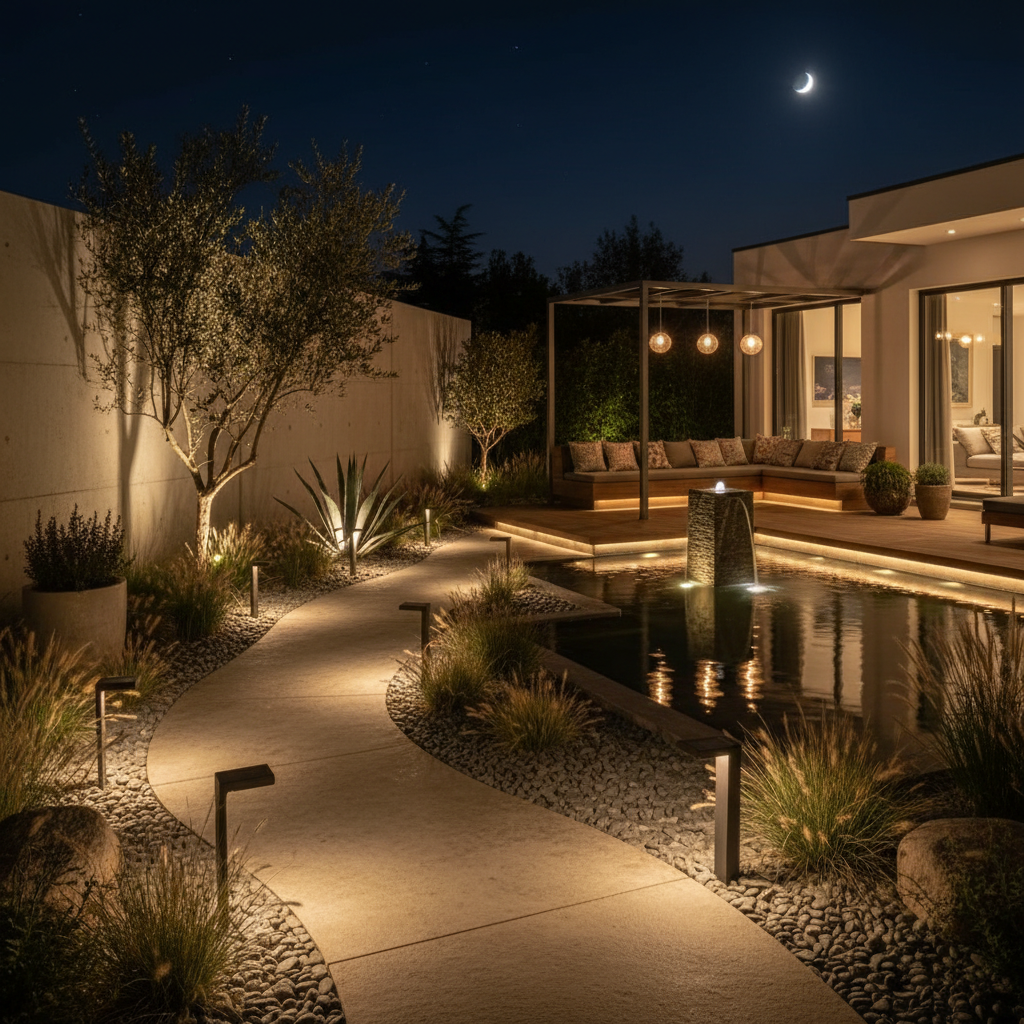 Gece bahçesi aydınlatması örneği