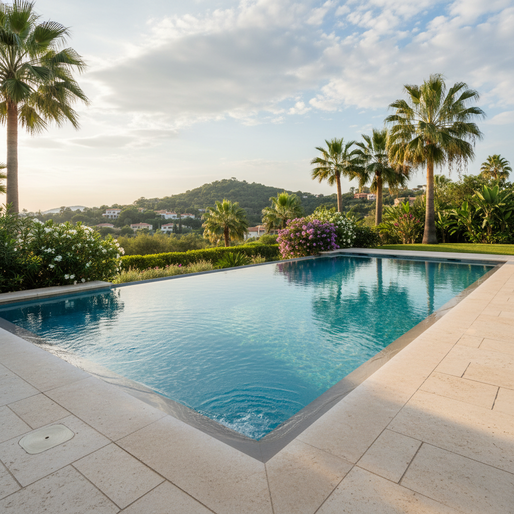 Skimmer ve overflow özellikli yüzme havuzu