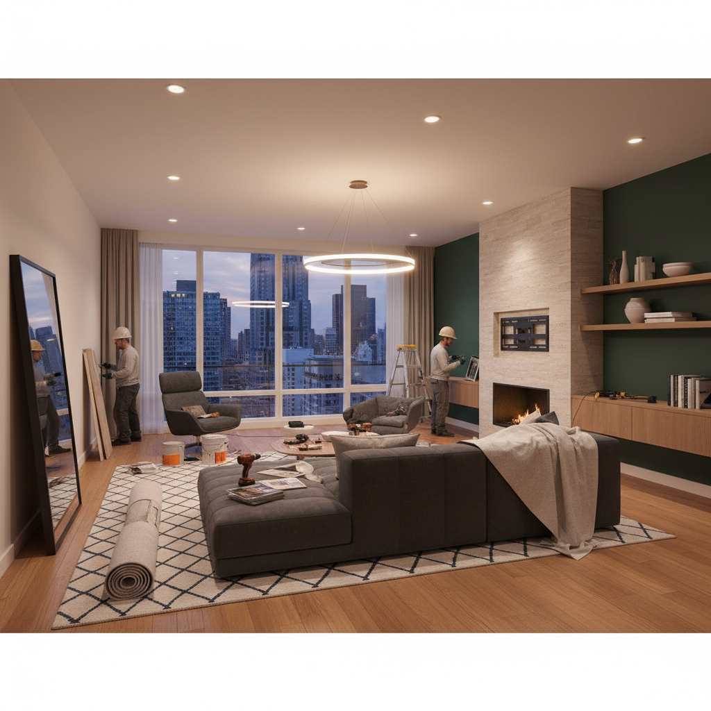 Modern tasarım unsurlarıyla dekore edilmiş bir oturma odası