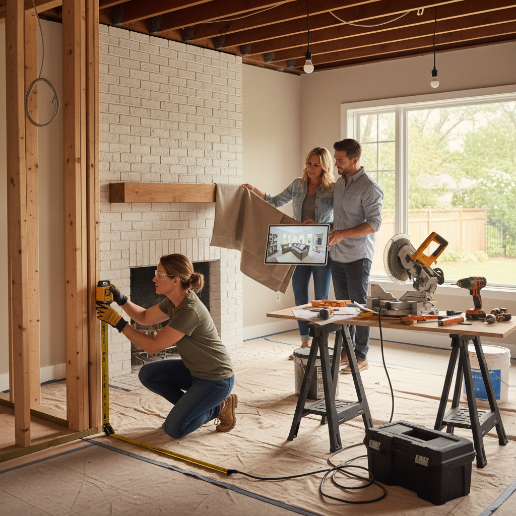 Bir tadilat firmasının iç mekan yenileme projesinde çalışması.