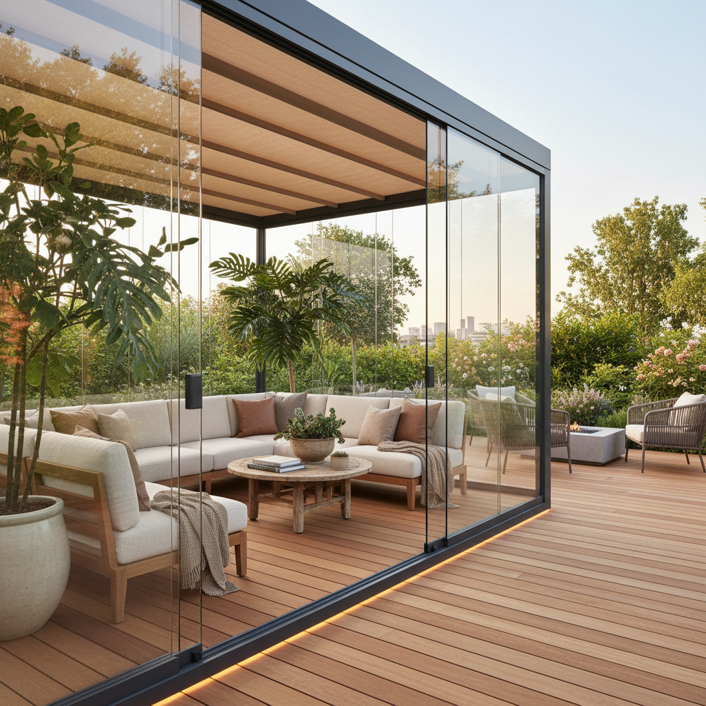 Modern cam kapalı teras dekorasyonu