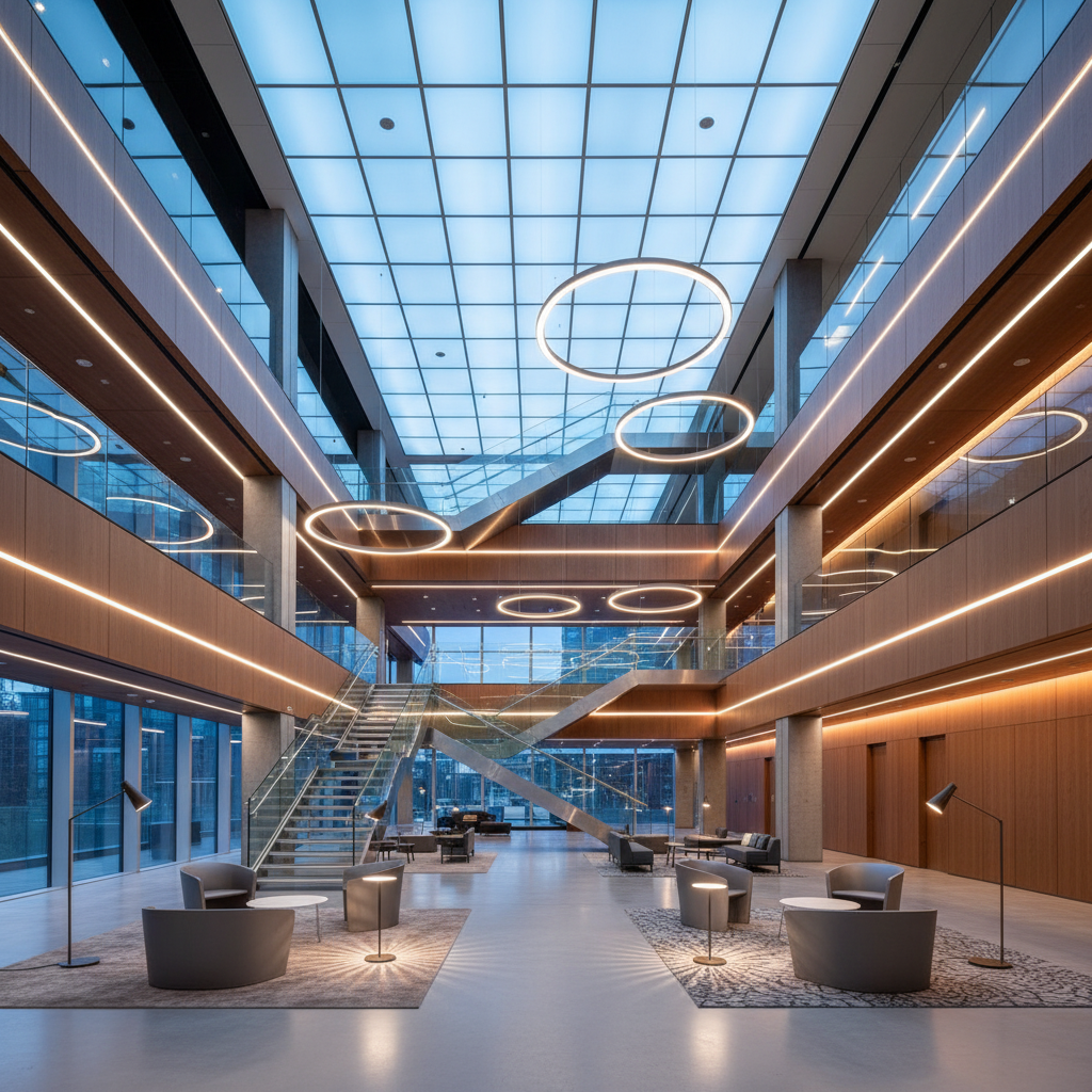 Ticari alanlarda modern aydınlatma örnekleri.