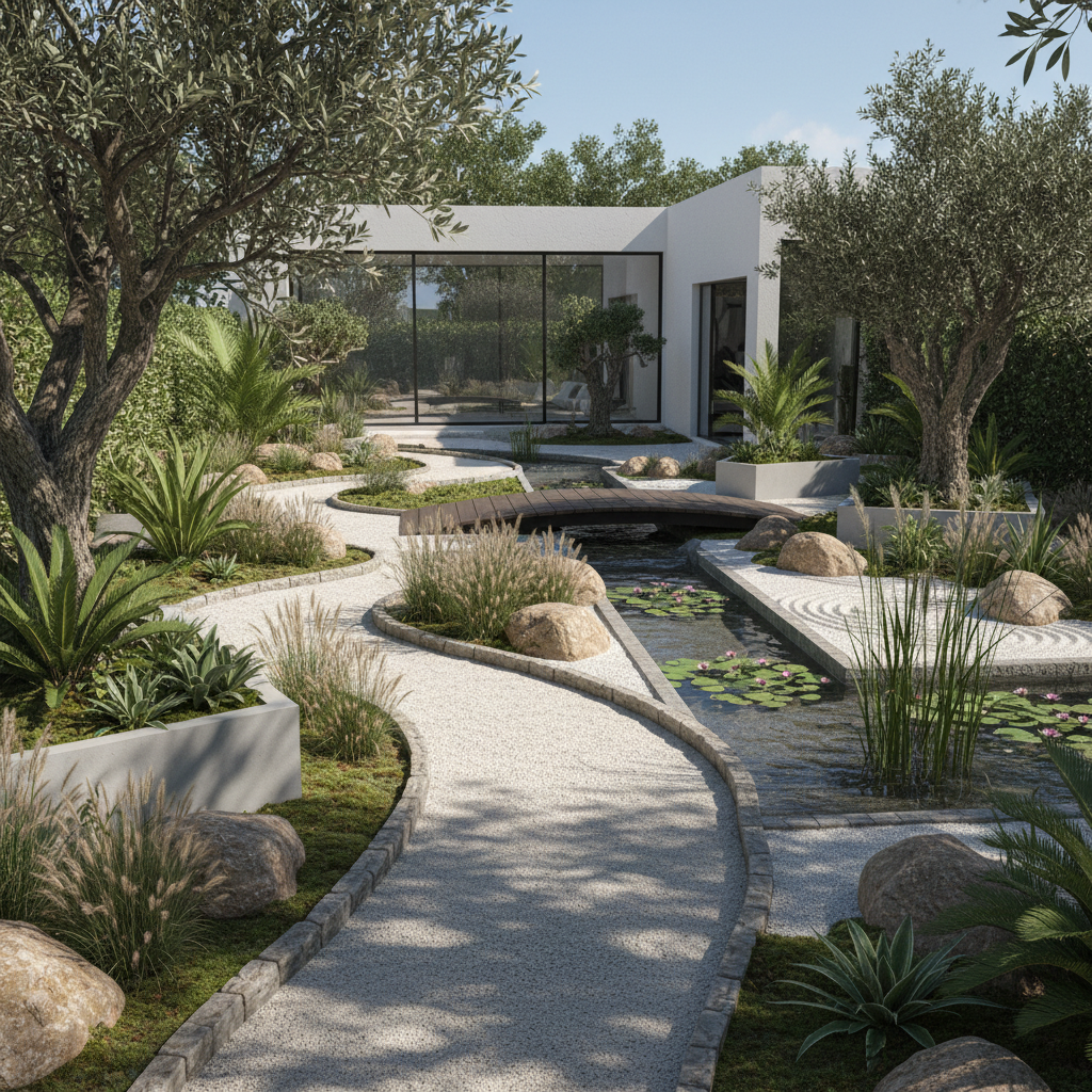 Modern bir villa bahçesi