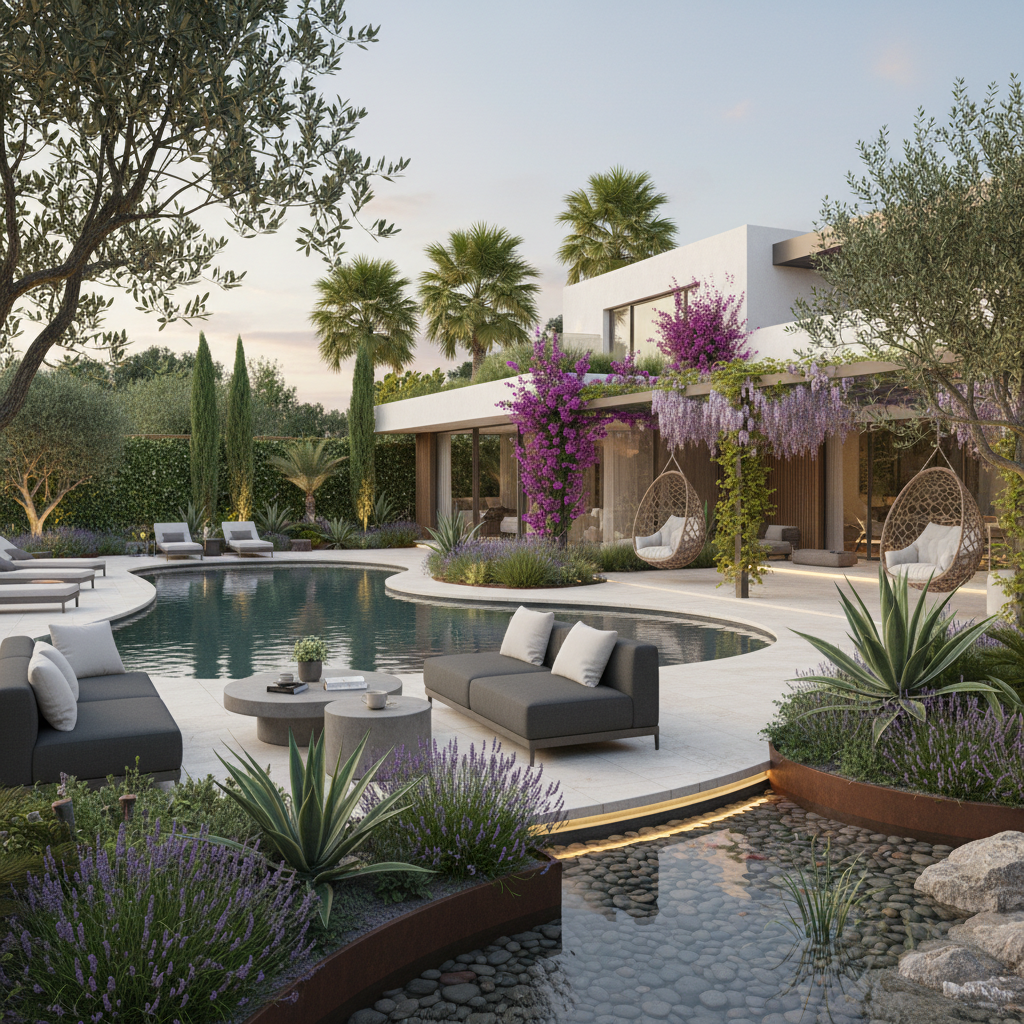 Güzel bir villa bahçesi tasarımı