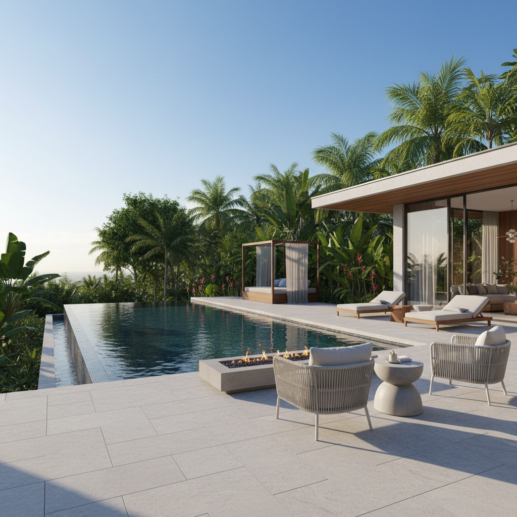 Modern villa havuzu tasarımı ve çevresi