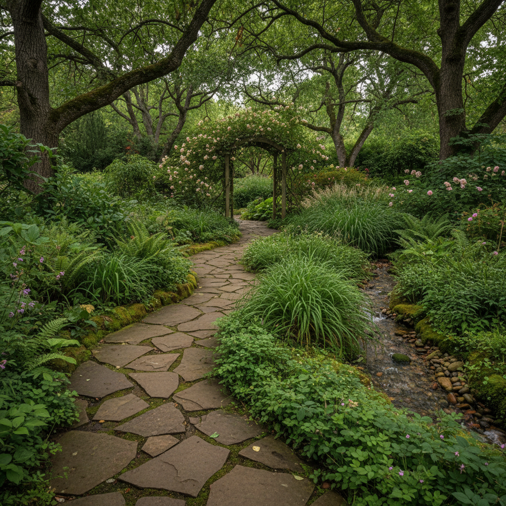 Doğal taşlarla çevrili bir yürüyüş yolu