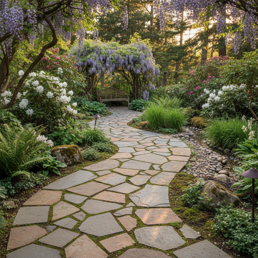 Doğal taşlarla döşenmiş yürüyüş yolu