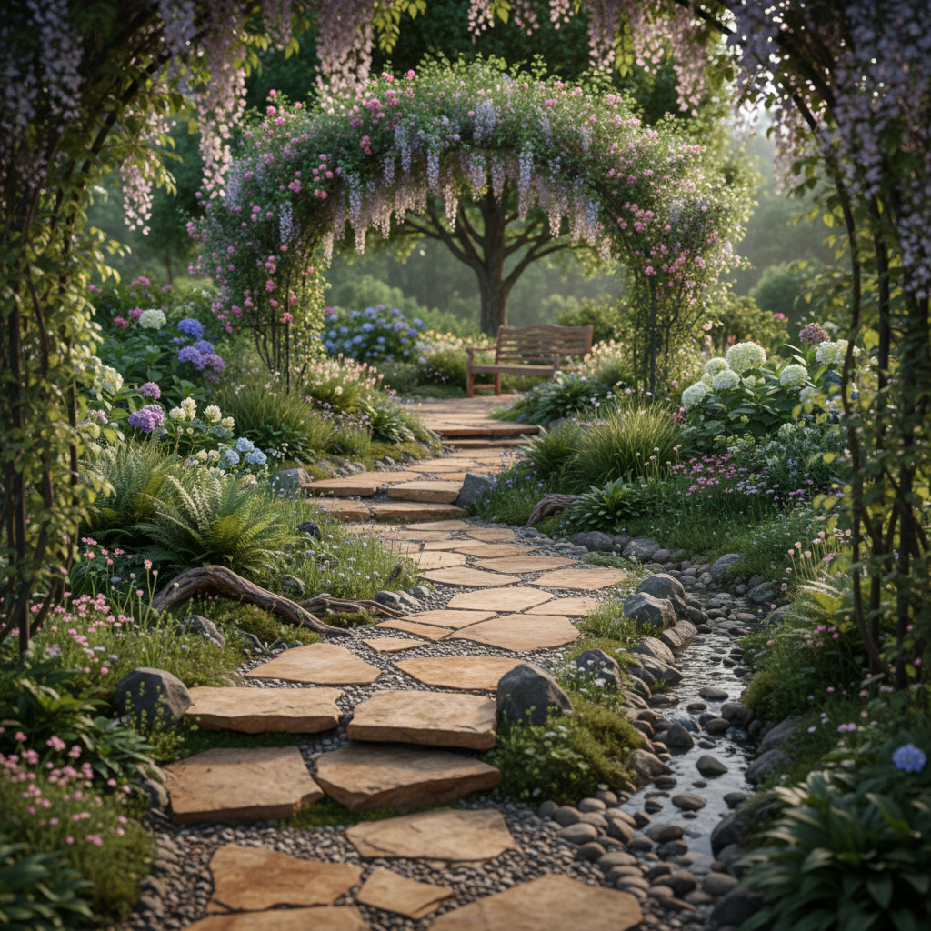 Doğal taşlarla tasarlanmış bahçe yürüyüş yolu